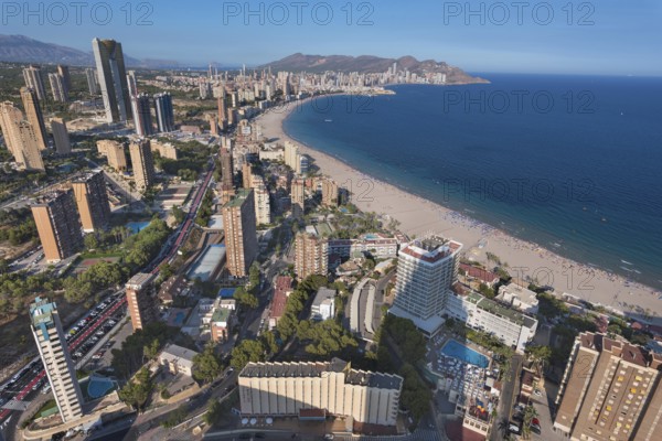 Aerial view of Benidorm city skyline, in Alicante province, Spain, Europe