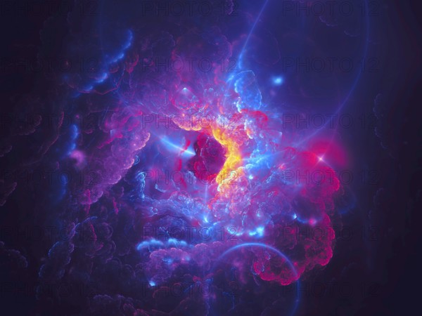Abstract nebula - futuristic fractal backdrop. Digital art: unusual sky with lights and clouds. Sci-fi, cosmos or esoteric background