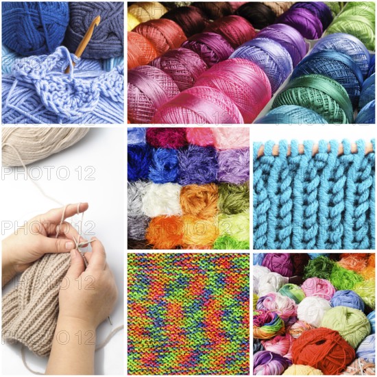 Knitting and crocheting threads in the collage