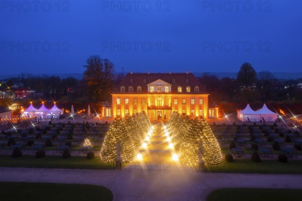 Adventure winery to shine in special splendour from next week Radebeul, 1 November 2024 From 8 November, Schloss Wackerbarth will once again illuminate its baroque grounds and the Wackerbarthberg in festive light. Every day from 3 pm, around 5, 500 points of light and numerous Herrnhut stars will transform the entire ensemble of Europe's first adventure winery into a wonderful world of light, music and enjoyment. As darkness falls, the baroque buildings and historic vineyard walls as well as vines, hedges and trees glow in warm colours. Fairytale lanterns, light sculptures and selected illuminations invite you to take a tour of the romantically sparkling vineyard, Wine & Light at Schloss Wackerbarth, Radebeul, Saxony, Germany, Europe