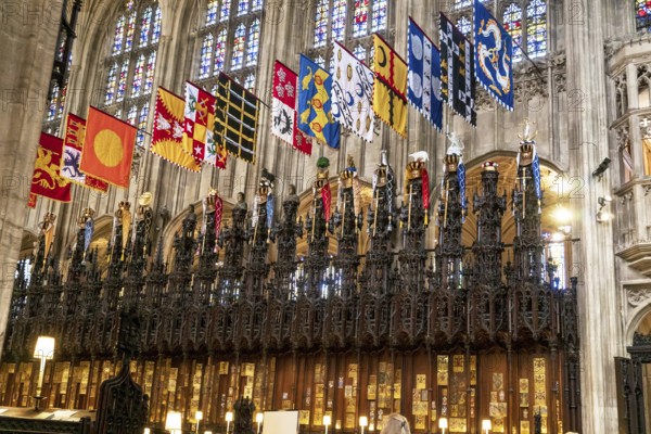 Windsor, UK, May 13, 2019: Interior of the medieval St. George's chapel the host of prince William and Meghan Markle wedding ceremony in windsor, England UK