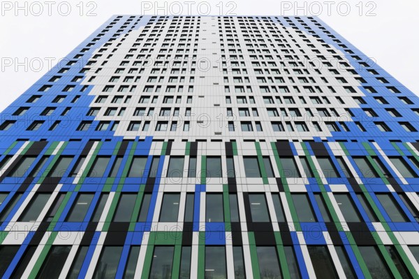 Colourful facade on modern architecture, Montreal, Province of Quebec, Canada, North America