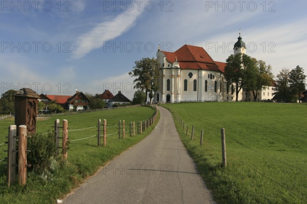 Wieskirche or Pilgrimage Church of the Scourged Saviour on the Wies, Steingaden, in Rococo style, Diocese of Augsburg, Upper Bavaria, Bavaria, Germany, Europe