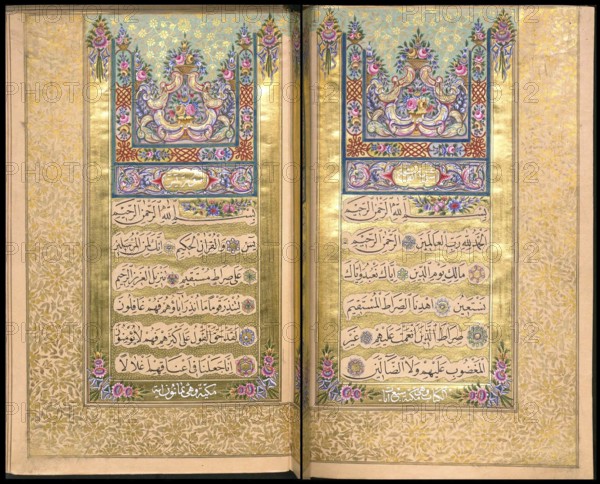 From an illuminated Ottoman dua kitabi or ‘prayer book' by Hasan Rashid (Istanbul, 1845) once the property of a Topkapi harem lady.<br/><br/> The Arabic term ‘du'a' is generally translated into English as ‘prayer', though a more exact rendering would be ‘supplication'. The term is derived from an Arabic word meaning to 'call out' or to 'summon', and Muslims regard this as a profound act of worship. This is when Muslims connect with God and ask him for forgivness or appeal for his favour. The Prophet Muhammad is reported to have said ‘Dua is the very essence of worship', while one of Allah's commands expressed through the Qur'an is for Muslims to call out to Him: 'Call to Me, I will answer your prayers'.<br/><br/> There is a special emphasis on du'a in Muslim spirituality and early Muslims took great care to record the supplications of Muhammad and transmit them to subsequent generations. These traditions precipitated new genres of literature in which prophetic supplications were gather...