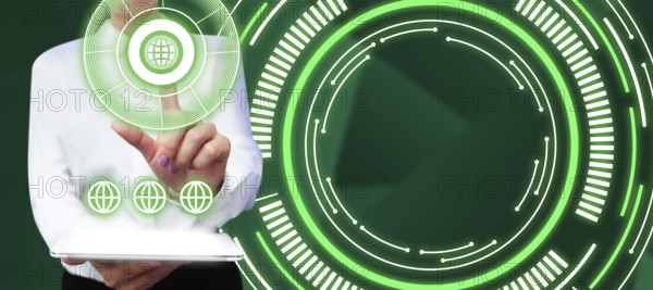 Man sitting at the table with laptop. Big white speech bubble for text overhead. Empty Dialog box on bright colored background. drawing illustration
