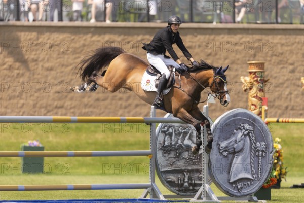Vaclav Stanek from Czechoslovakia, and riding Quintin, compete in the 1.60m Grand Prix during The Continental international competition at Spruce Meadows, in Calgary, Canada, North America