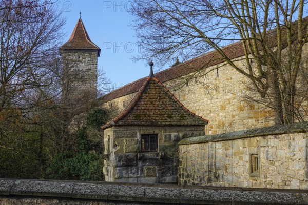 Eastern town wall with Hohenner tower, Rothenburg ob der Tauber, district of Ansbach, Middle Franconia, Franconia, Free State of Bavaria, Germany, Europe