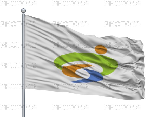 Yasugi City Flag On Flagpole, Country Japan, Shimane Prefecture, Isolated On White Background