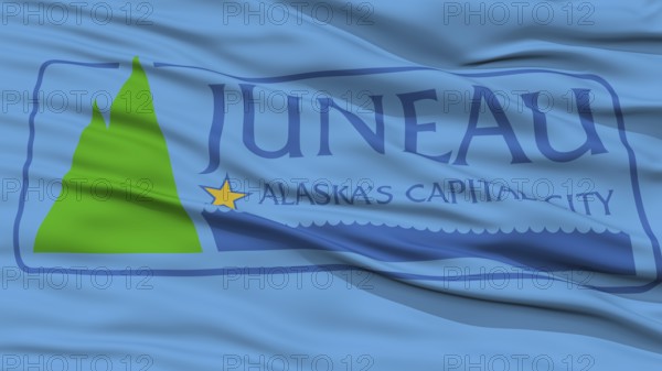 Closeup of Juneau City Flag, Waving in the Wind, Alaska State, United States of America