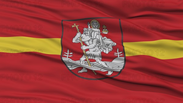 Closeup Vilnius City Flag, Capital City of Lithuania, Waving in the Wind