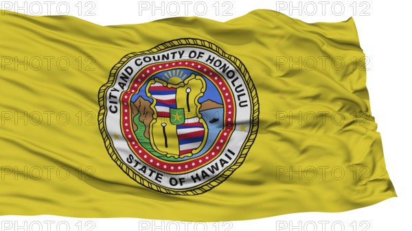 Isolated Honolulu Flag, Capital of Hawaii State, Waving on White Background, High Resolution