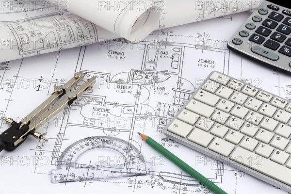 An architect's plan for the construction of a new home. Symbolic photo for financing and planning a new house. Austria