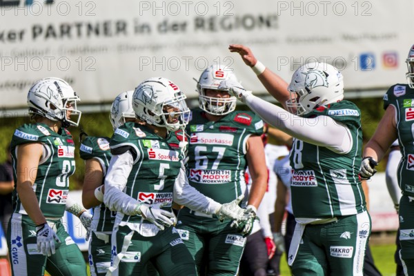 German Football League, Schwäbisch Hall Unicorns, Saarland Hurricanes in the Optima-Sportpark Shwaebisch Hall on July 29.2023 Germany, WR # 5 Tyler Rutenbeck