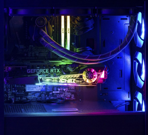 Nova Bana, Slovakia, March, 18, 2023 : NVidia GeForce RTX 3080 graphics card inside the gaming PC tower. GPU in the desktop computer, Europe