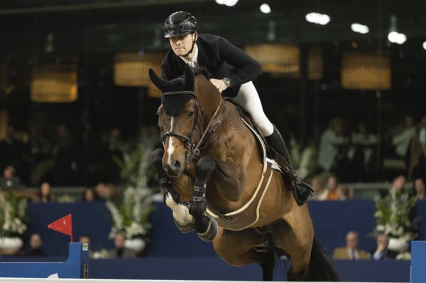Dominik Juffinger of Austria competes in 1.60m FEI Jumping World Cup at Jumping Amsterdam in Amsterdam, The Netherlands, Europe