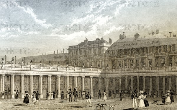 The Palais-Royal, Paris, antique steel engraved print, 1831