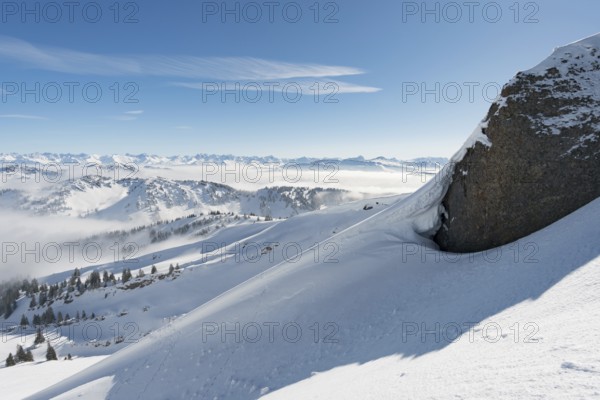 Fantastic snowshoe tour on the Hochgrat at the Nagelfluhkette in Allgau, Bavaria
