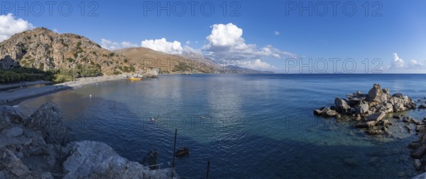 A picture of the Preveli Beach and the nearby landscape and coast
