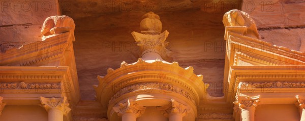 Petra, Jordan details close-up banner view of the Treasury, Al Khazneh, new Seven Wonders of the World