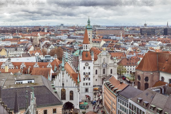 Old Town Hall, Munich, Germany. Aerial view from New Town Hall tower