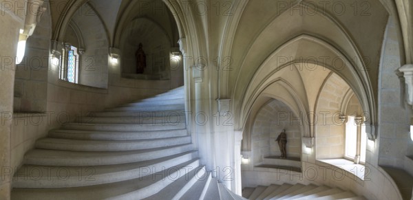 Bojnice, Slovakia, 26 September, 2022: view of the majestic Marble Stairs in the cannon bastion tower of the Bojnice Castle in Slovakia, Europe