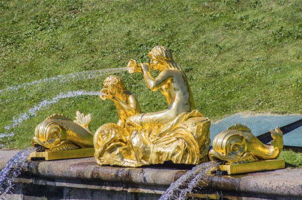 Gold statue in Peterhof, Saint-Petersburg, Russia, Europe