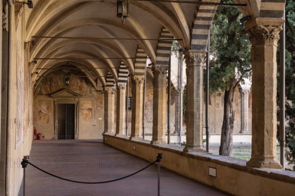 FLORENCE, ITALY, SEPTEMBER 21, 2023, Cloister of the monastery of church Santa Maria Novella in Florence, Italy, Europe