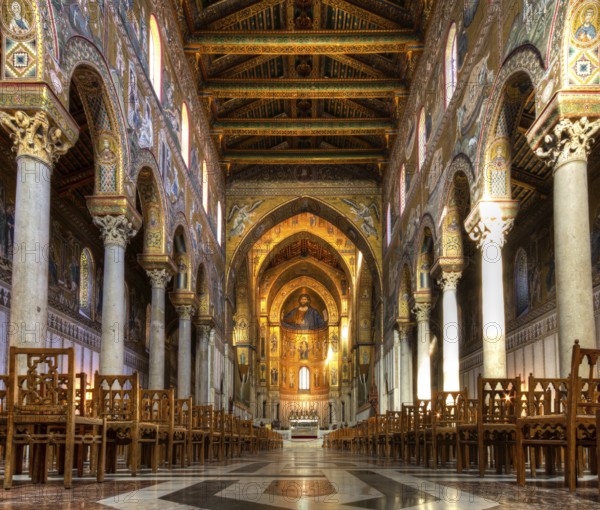 Nave of the Cathedral of Monreale, Sicily, Italy, Europe
