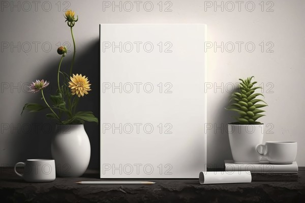 Home interior poster mock up with vertical frame, wall mockup interior. Wall art. 3d rendering, 3d illustration