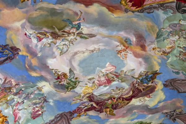 WIBLINGEN, BAVARIA, GERMANY, JUNE 08, 2022 : Rococo and baroque decors of the library in Wiblingen abbey, near Ulm city, by architects Christian and Johann Wiedemann, 18th century