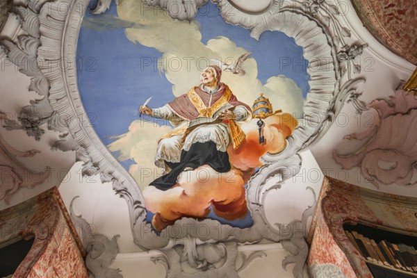 WIBLINGEN, BAVARIA, GERMANY, JUNE 08, 2022 : Rococo and baroque decors of the library in Wiblingen abbey, near Ulm city, by architects Christian and Johann Wiedemann, 18th century