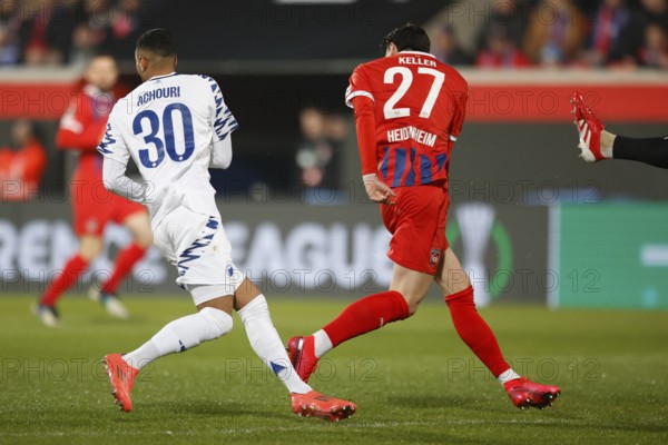 Germany: Football Conference League, Play-Offs - 1. FC Heidenheim-FC Copenhagen -Voith-Arena, Heidenheim: Synchron Elias ACHOURI FC Copenhagen left and Thomas KELLER 1. FC Heidenheim
