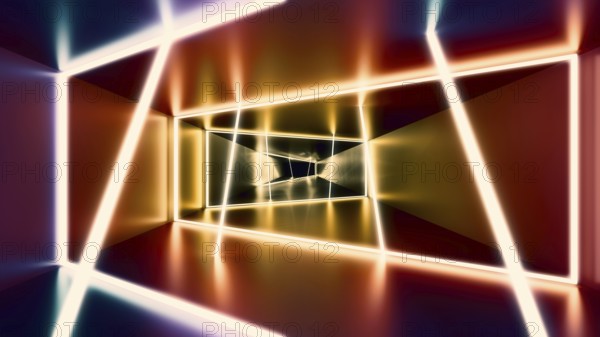 Colorful neon lights room wallpaper background. 3D illustration