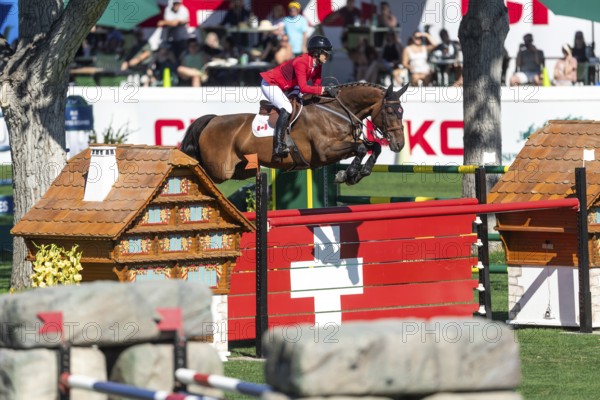 Calgary, Canada, Sept., 7, 2024. Amy Millar of Canada, riding Truman compete in the BMO Nations Cup during the CSIO Spruce Meadows, Masters, presented by Rolex, North America
