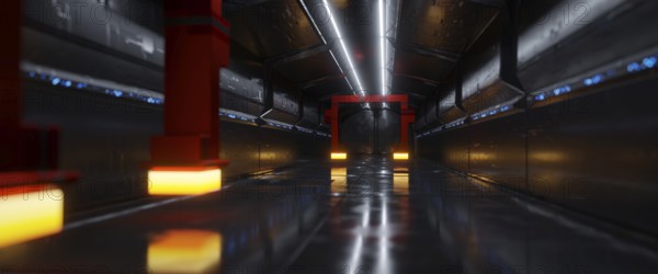 A sifi tunnel with neon lights. 3D illustration