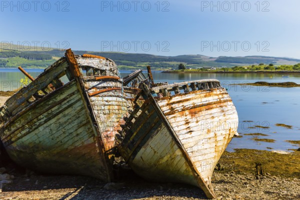 Europe, Scotland, Isle of Mull, ship graveyard near Salen, boat, boats, wreck, rust, rusted, rusty Salen