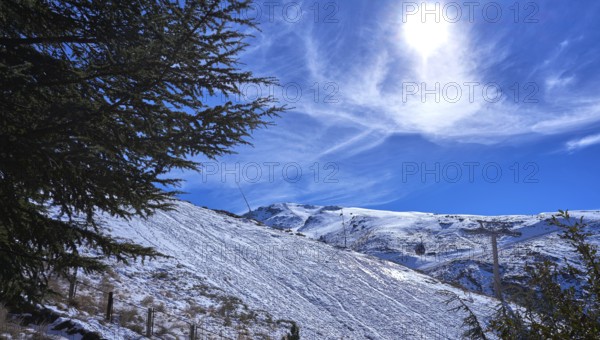 Sierra Nevada snow mountain ski resort in Granada of Spain