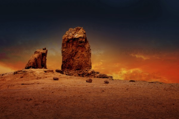 Gran canaria Roque Nublo Tejeda dramatic sunset sky in canary Islands