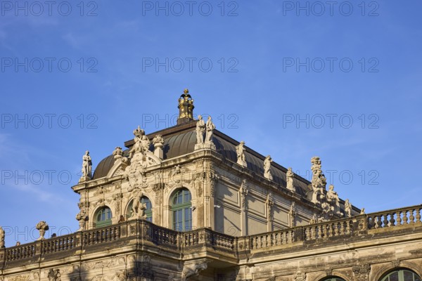 Dresden Zwinger, architectural style baroque, sandstone architecture, blue sky with veil clouds, Dresden, state capital, independent city, Saxony, Germany, Europe