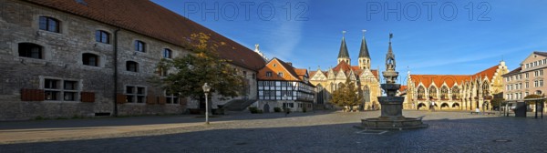 Altstadtmarkt, the central square of the old town centre, traditional island, panorama, Braunschweig, Lower Saxony, Germany, Europe