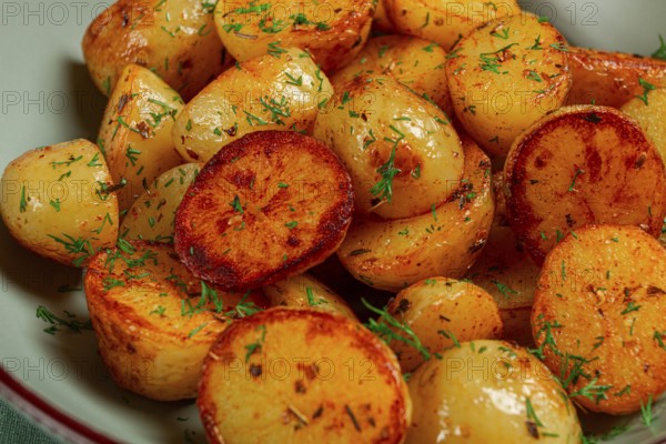 Baked new potatoes, with butter and dill, homemade, no people