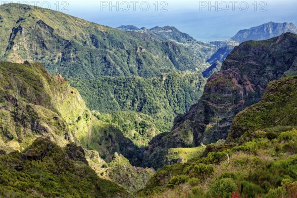 Mountain landscape in the Massif Central, central mountains near Pico do Areeiro, rocks, clouds, mountain range, mountain landscape, Madeira, Portugal, Europe
