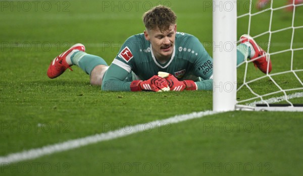 Goalkeeper Alexander Nübel VfB Stuttgart (33) disappointed at the ground MHPArena, MHP Arena Stuttgart, Baden-Württemberg, Germany, Europe