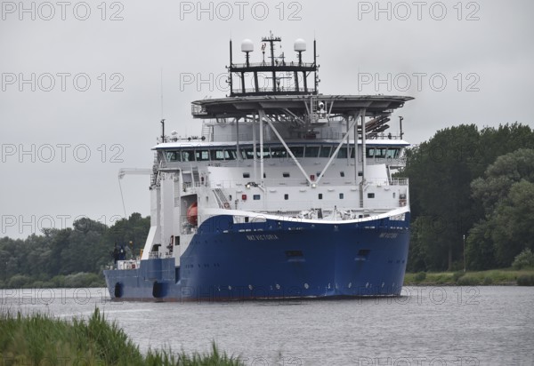 Cable ship cable layer, ship NKT VICTORIA in the Kiel Canal, Kiel Canal, Schleswig-Holstein, Germany, Europe