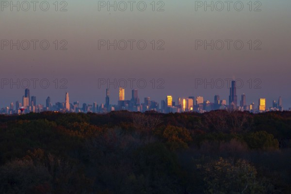 Chicago, Illinois - The Chicago skyline in late afternoon, photographed from Rosemont, Illinois, near O'Hare Airport.