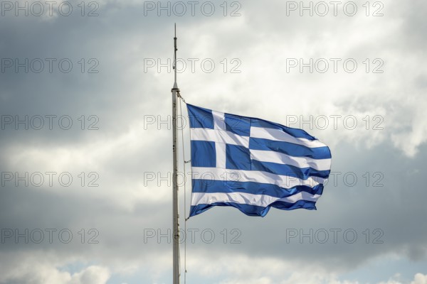 Greek flag waving in the wind, Athens, Greece, Europe