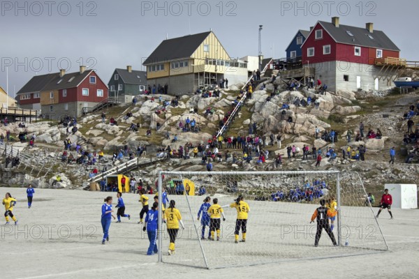 Women's football, soccer at Ilulissat, Qaasuitsup, Jakobshavn, Disko-Bay, West-Greenland, Greenland, North America