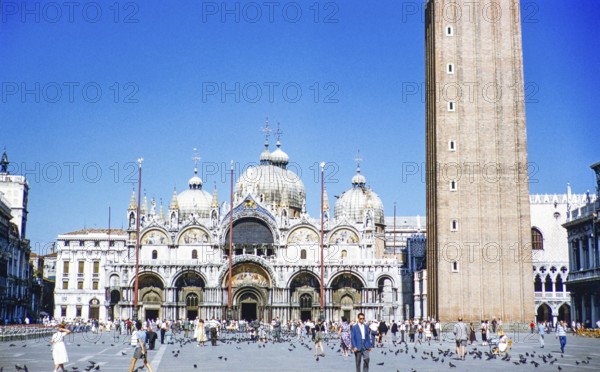 Basilica, Cathedral, St Mark's Square, Piazza San Marco, Venice, Italy, 1956, Europe