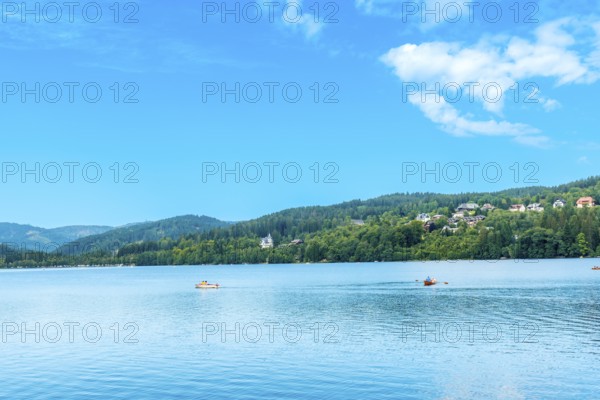 Beautiful landscape seen from the boat on Lake Titisee in the Black Forest, Germany, Europe