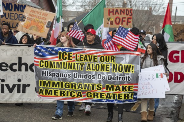 Detroit, Michigan USA - 4 March 2025 - A rally in the Mexican-American community in southwest Detroit asks ICE to leave the immigrant community alone